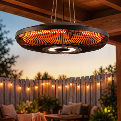Outsunny Electric Hanging Patio Heater With Led Light, 750/1500 W Ip65 Waterproof Ceiling Mounted Infrared Ou In Powder Coated
