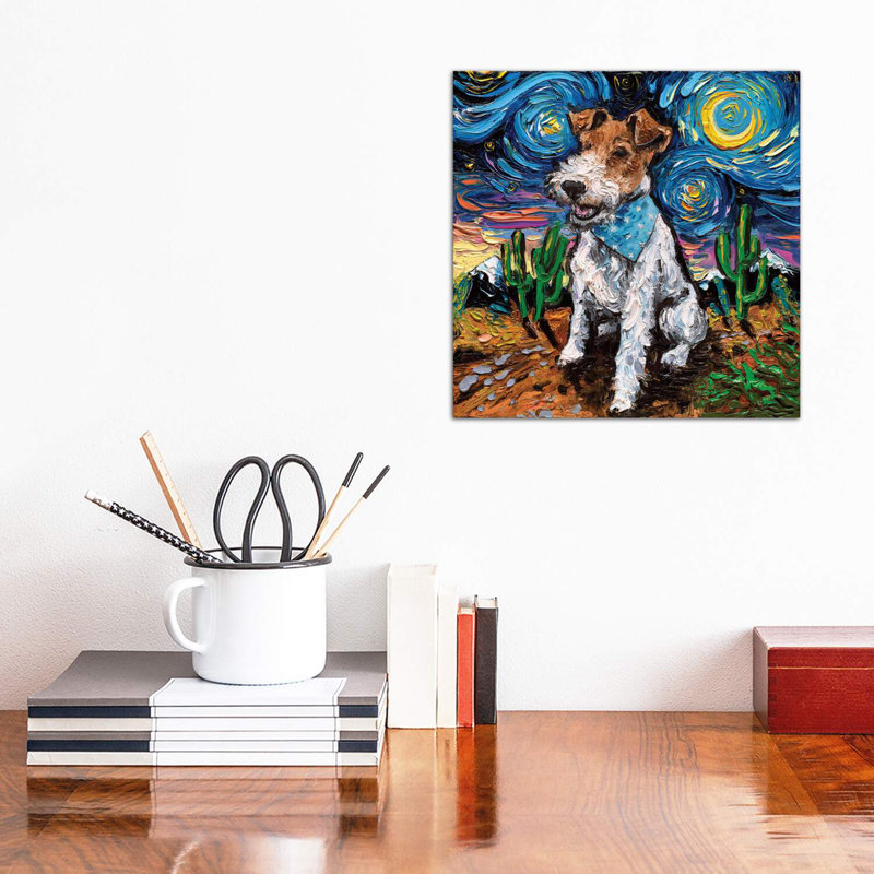 Wire Fox Terrier Night by Aja Trier - Wrapped Canvas Painting, 30.48 cm H x 30.48 cm W