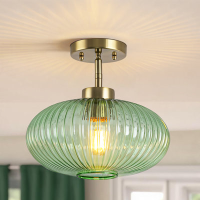 Plafonnier semi-encastré Keab à 1 lumière en verre côtelé pour chambre à coucher