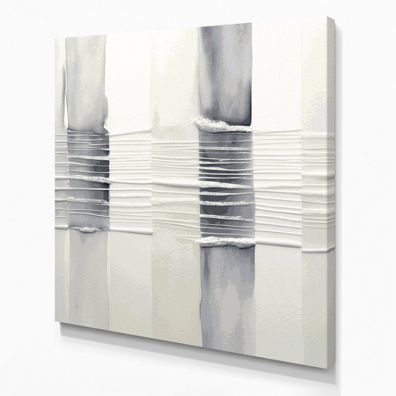 Horizontal Striped Light Grey White Grey Canvas Wall Art, 32" H x 32" W