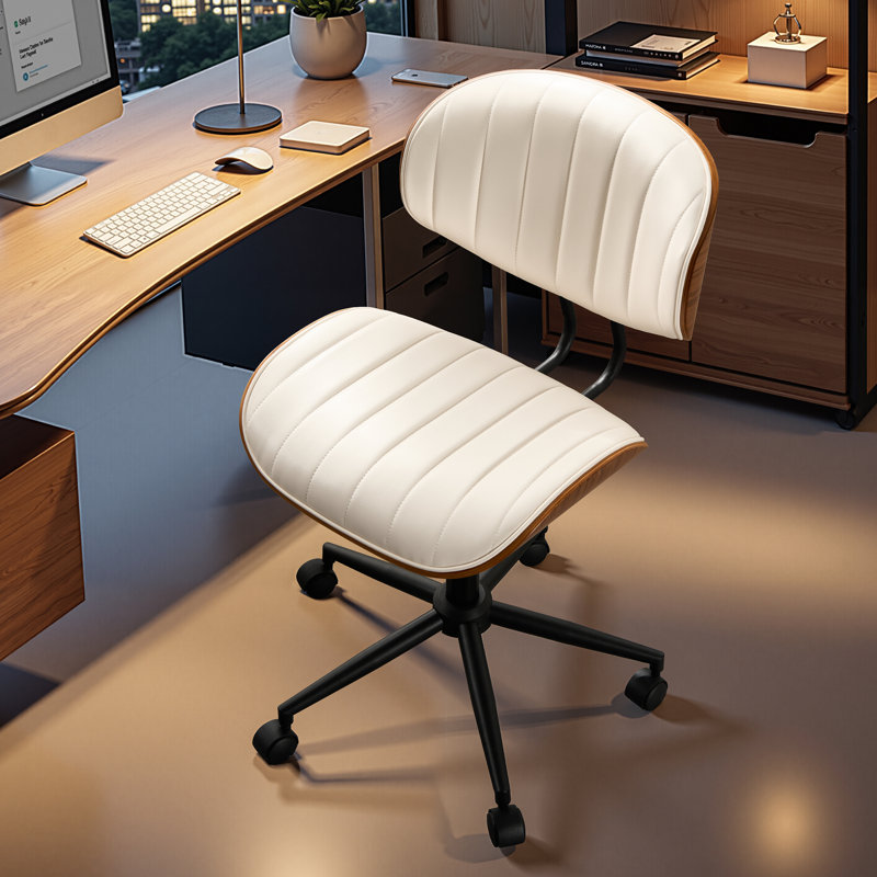 Chaise de bureau pivotante en similicuir moderne et ergonomique à hauteur réglable pour bureau à domicile, Ivoire / Brun