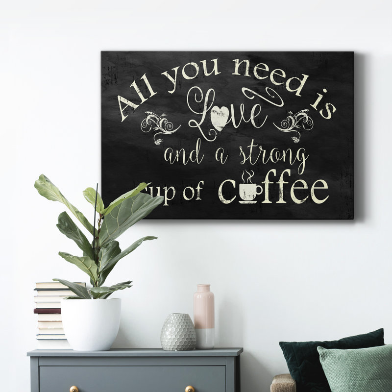 «Strong Coffee», art textuel sur toile tendue, H 36 po x l 24 po x P 1 po