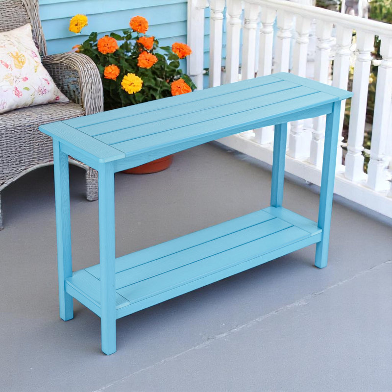 Outdoor 48'' Patio HDPE Adirondack 2-Tier Shelf Console Table, Rectangular Table Side Table, All-Weather Resistance, Blue