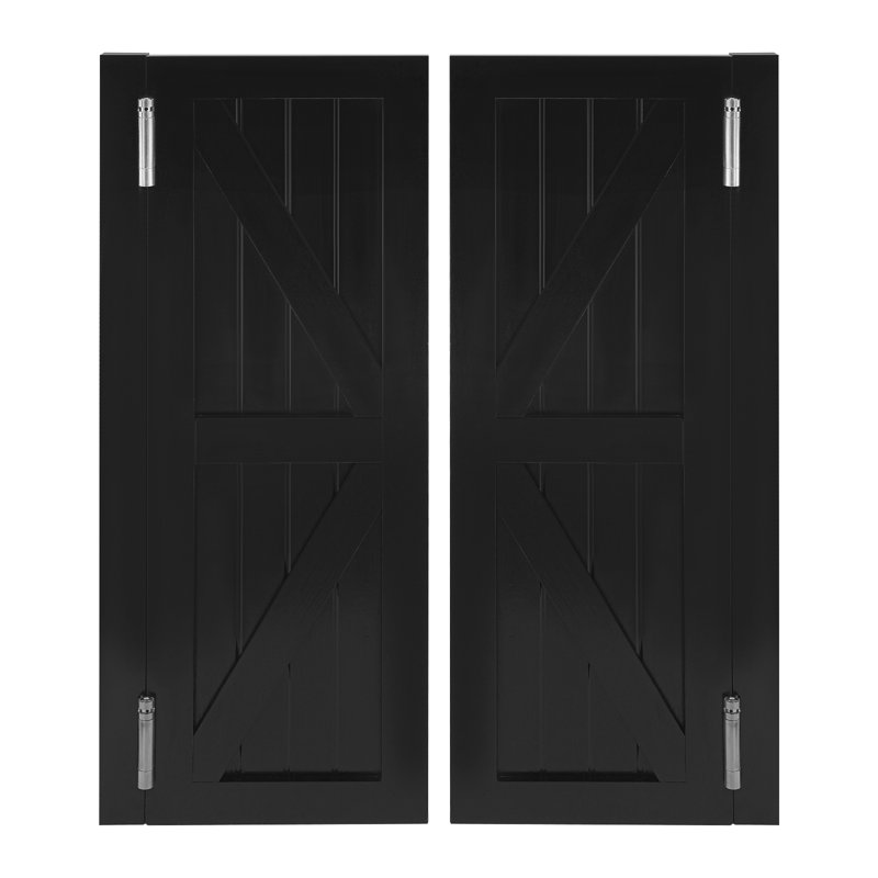 Porch Entrance Door Solid Wood Dual Partition Door, 27.55" x 35.43", Black