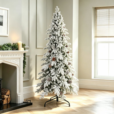 Unlit Snow Flocked Slim Artificial Fir Christmas Tree