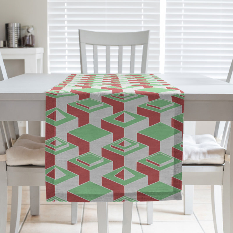 Chemin de table Classic Skyscrapers, 16 po x 90 po, Vert/rouge