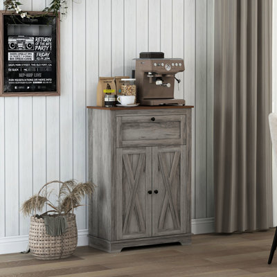 Living Room Cabinet, Gray - Style With Ample Storage, Double Doors & Adjustable Shelf Storage Cabinet In Gray. Doors, Drawer Shelf. For Bedroom Room. Generous Tipping. Particleboard Construction.