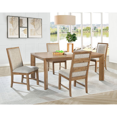 Rectangular Dining With Natural Finish, 5 , Seats 6, Style, 45-degree Angle Legs Wood Tone Table, Suitable For Kitchen And Room, Angular Design