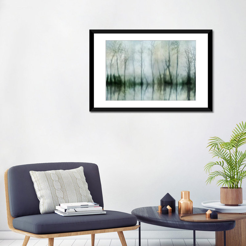 « ponded pond », impression sur toile, H 16 po x l 24 po x P 1 po, Papier avec cadre noir, Blanc