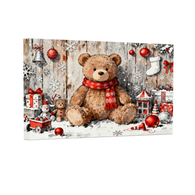 Ours de Noël avec écharpe et cadeaux, ensemble de 3 impressions sur toile