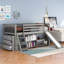 Lit simple mezzanine bas avec bibliothèques attachées et tiroirs séparés à 3 niveaux, échelle convertible et glissoire (gris)-999525457