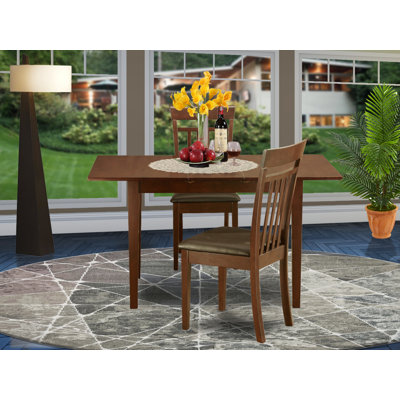 3 Piece Dining Table Set Contains a Rectangle Dining Room Table with Butterfly Leaf and 2 Faux Leather Chairs, Mahogany