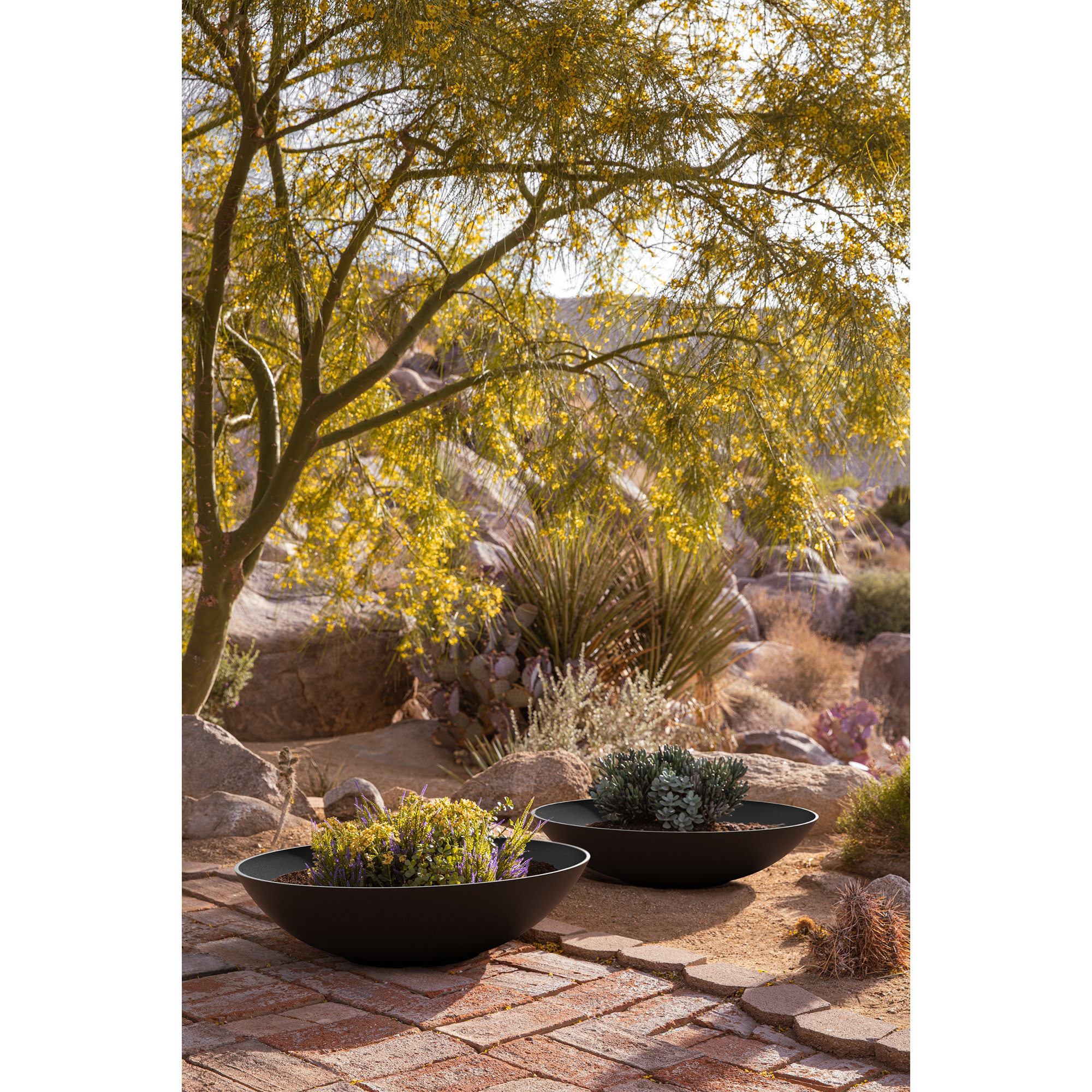 Pure Series Lane Weather Resistant Bowl Planter, Black, Set of 2, 8" H x 32" W x 32" D