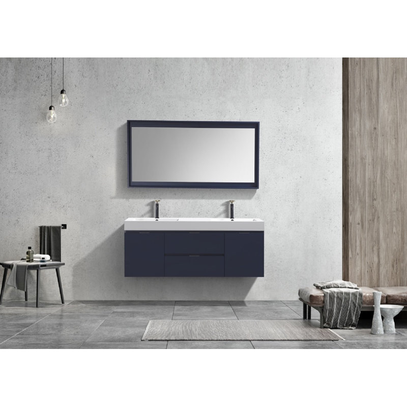 Royka 59'' Double Bathroom Vanity with Acrylic Top, Blue