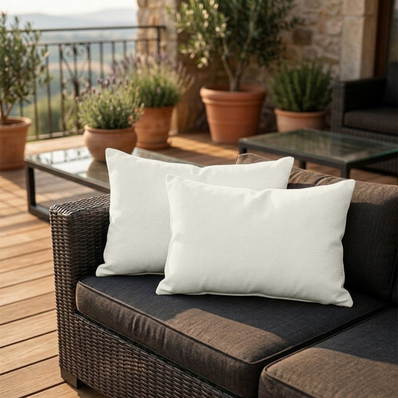 Ensemble de 2 coussins extérieurs Sunbrella®, coussins décoratifs lombaires rectangulaires avec housses, Toile naturel