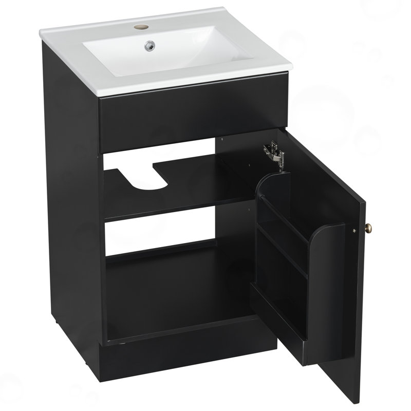 Meuble-lavabo avec lavabo et tablette réglable, Noir