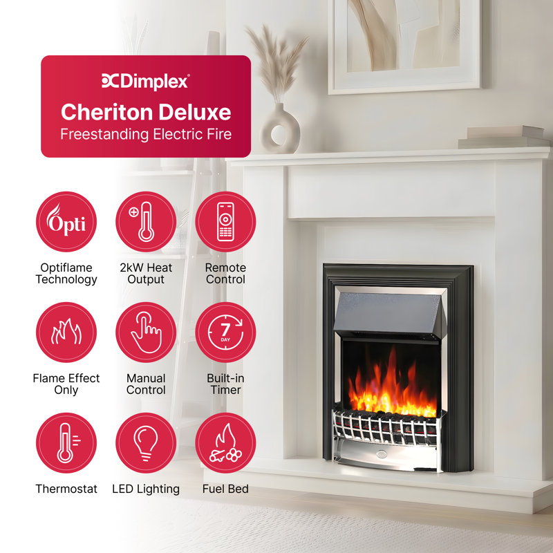 Dimplex Cheriton Deluxe Optiflame free standing electric flame effect fire, 63.9cm W, Chrome
