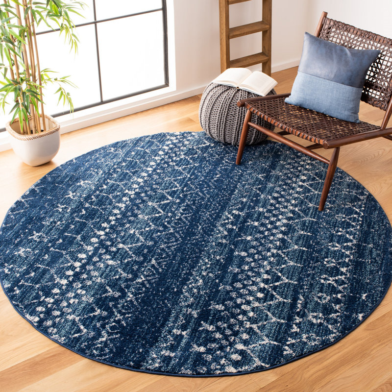 Tapis bleu / ivoire Peabody Southwestern, Rond 6 pi 7 po