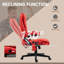 Chaise d'ordinateur de massage à haut dossier avec 6 points de vibration et fauteuil chauffant inclinable en cuir PU avec accoudoirs et télécommande, rouge