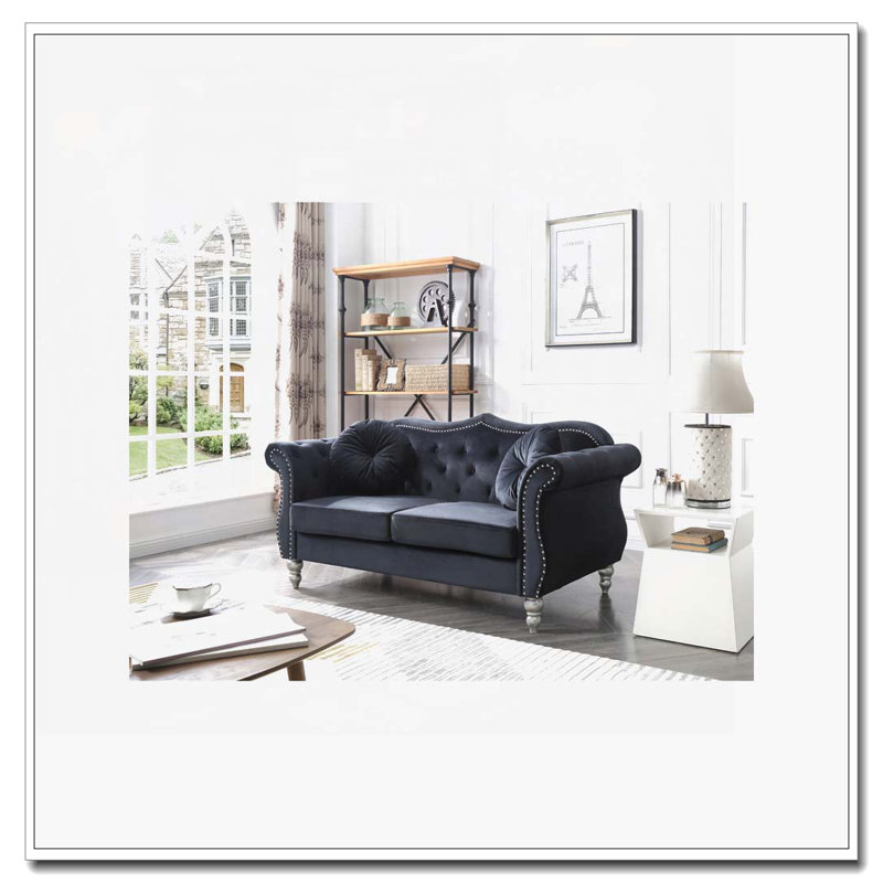 Elegant Transitional Black Loveseat, Black