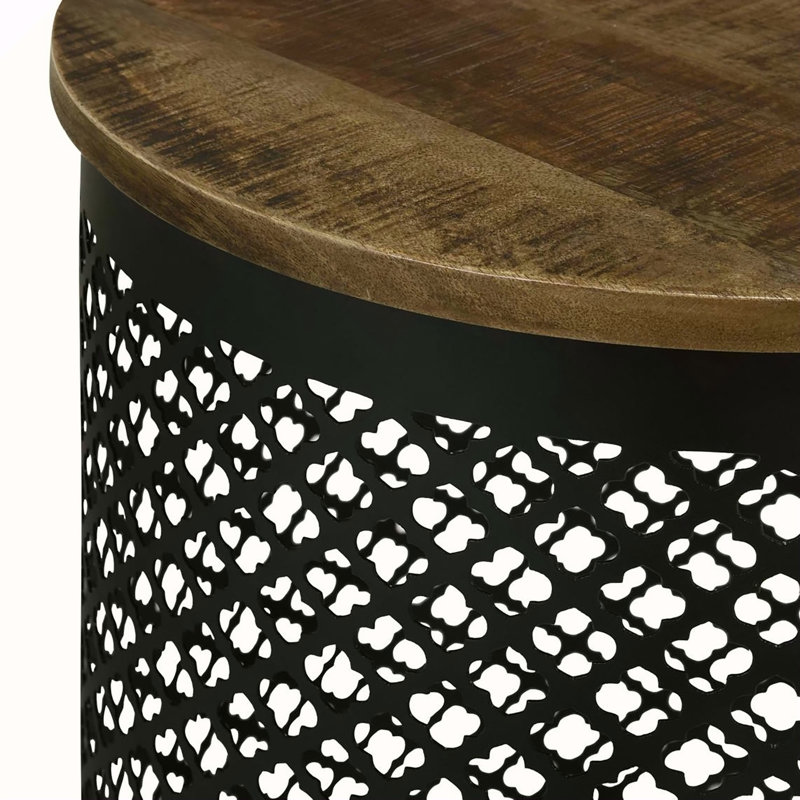 Table d'appoint naturelle et noire à base tambour