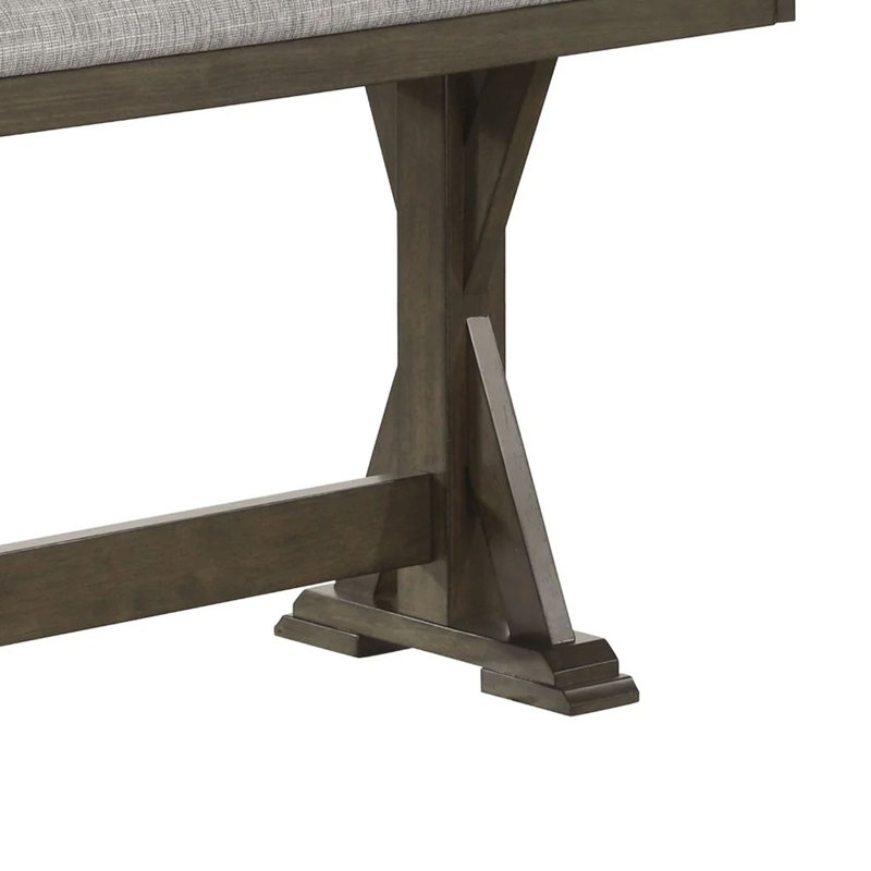 Omal Counter Height Dining Bench, Brown-Khaki Wood, Gray Fabric, 48 Inch, 24.6" H x 48" W x 16" D