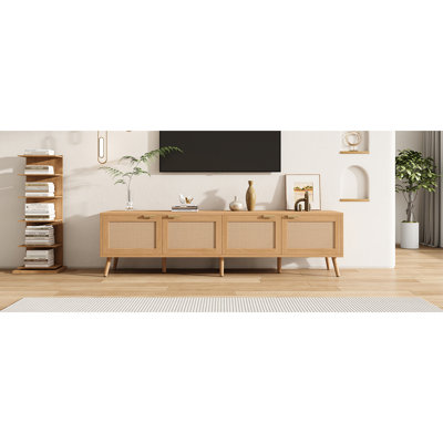 Meuble télé de 70 po avec portes pour téléviseurs de 80 po, meuble de rangement spacieux avec trous de câbles, support pour salon, portes, rangement,