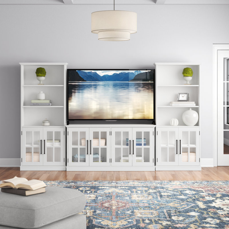 Arantza Entertainment Center for TVs up to 75" with Bookcases, White Ash