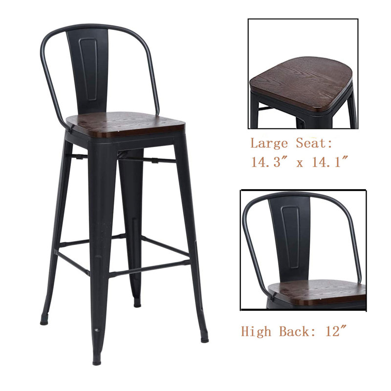 Tabouret de bar et de comptoir Burney, Tabouret de comptoir (siège d’une hauteur de 24, Noir, noir, noir, noir