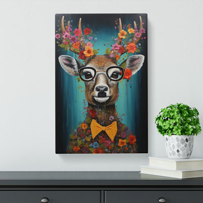 Deer With Glasses Painting - Wrapped Canvas