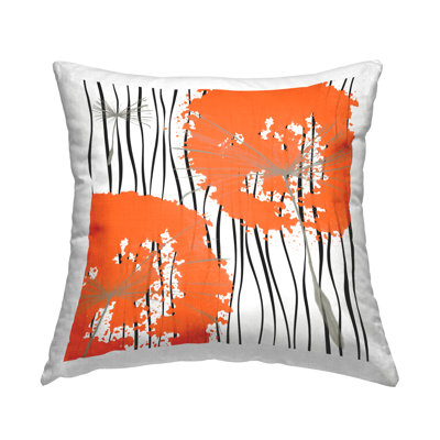 Coussin contemporain imprimé de fleurs de pissenlit orange par Irena Orlov