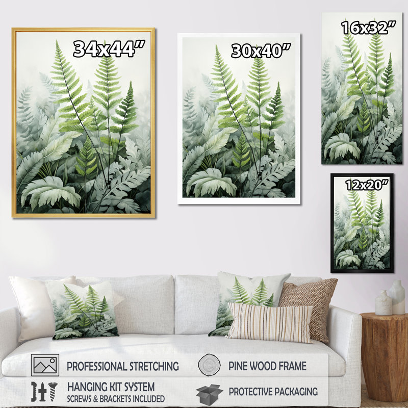 Figurine Logemann Minimal Ferns Emerald Reverie II - Fougères, H 20 po x l 12 po, Toile tendue