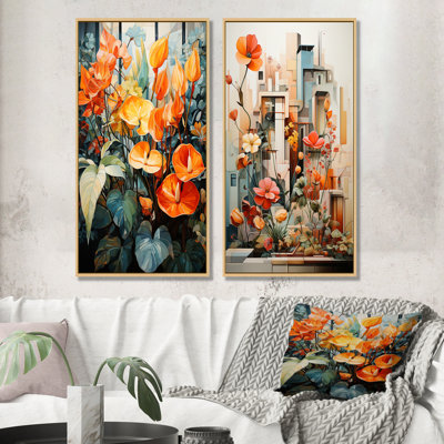Jardin horticole cubiste - ensemble de 2 impressions sur toile de fleurs