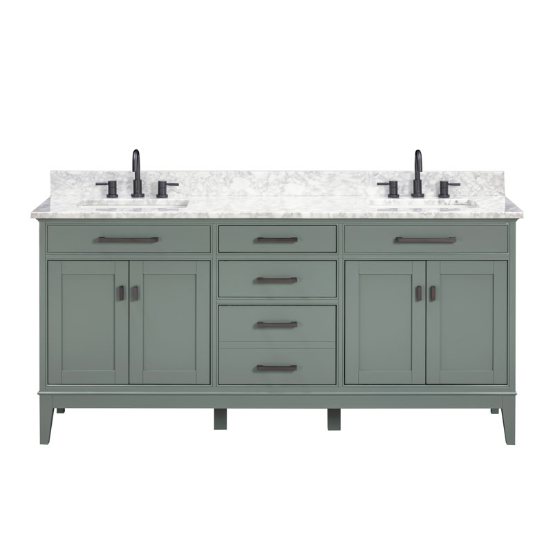 Madison 72" Double Bathroom Vanity Set, Carrera White, Smoke Green