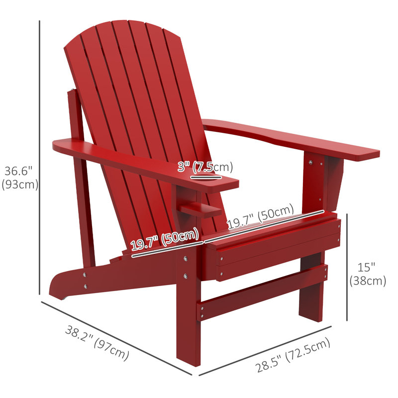 Chaise Adirondack classique en bois massif Anayla, Rouge