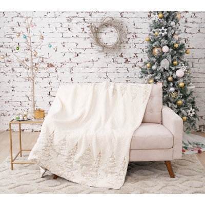 Frosted Trees Sherpa Throw Blanket
