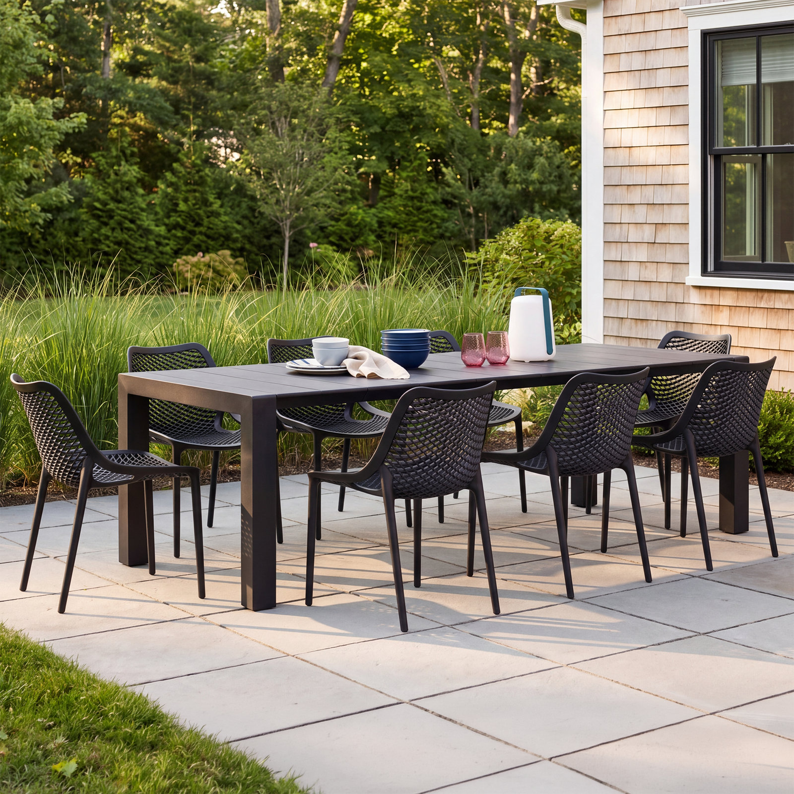 Farrah 102" Patio Dining Set, Black
