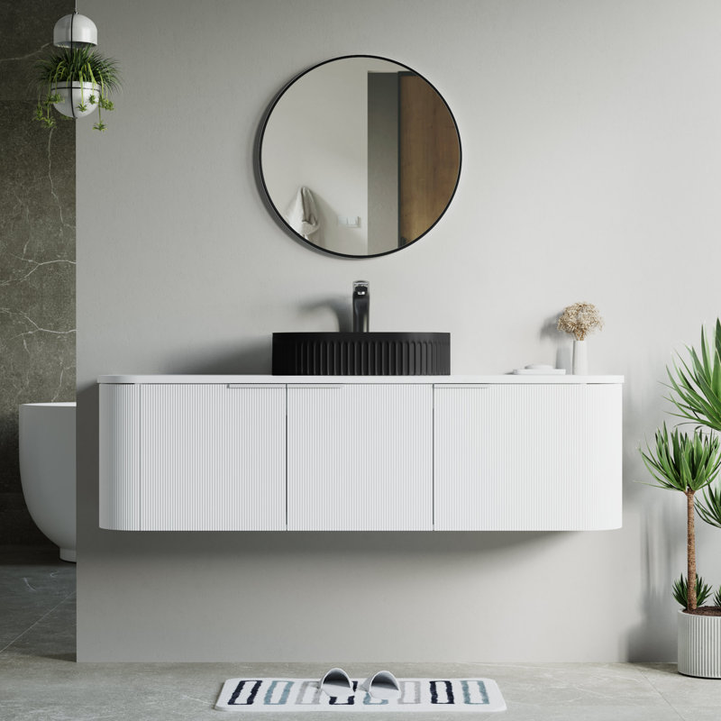 Vireo 58" Single Bathroom Vanity with Marble Top, White, Black