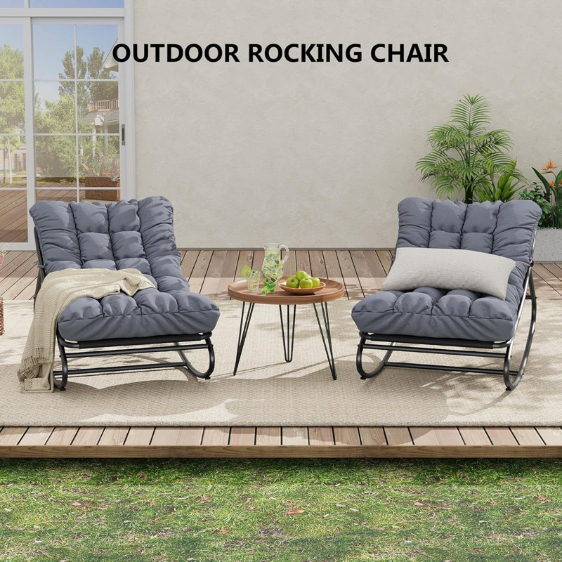 2-Piece Papasan Rocking Chairs with Cushions, Metal Frame, Indoor/Outdoor
