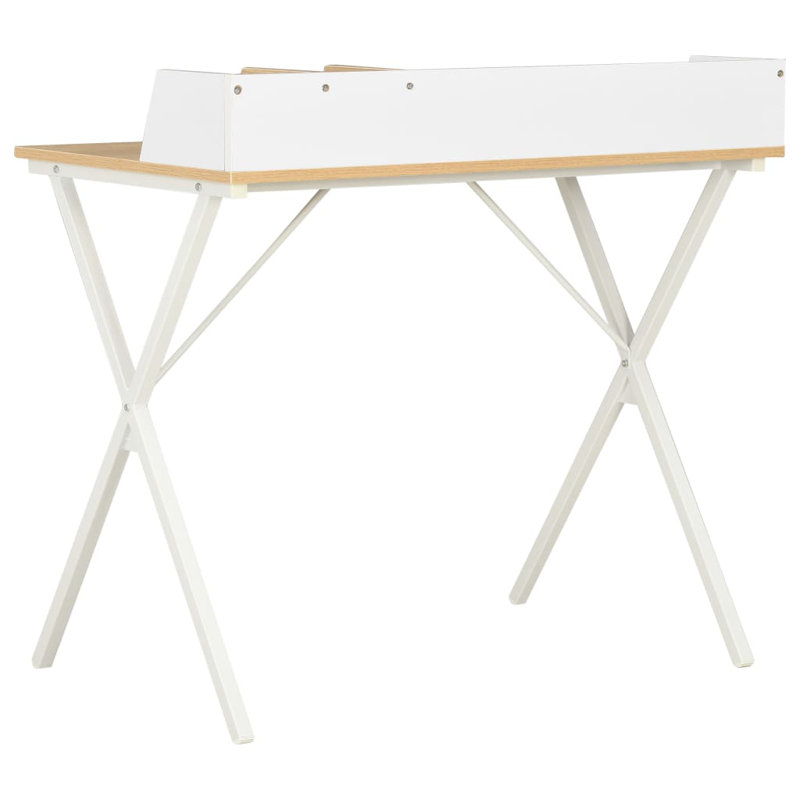 Abhay Metal Base Writing Desk, White, Oak