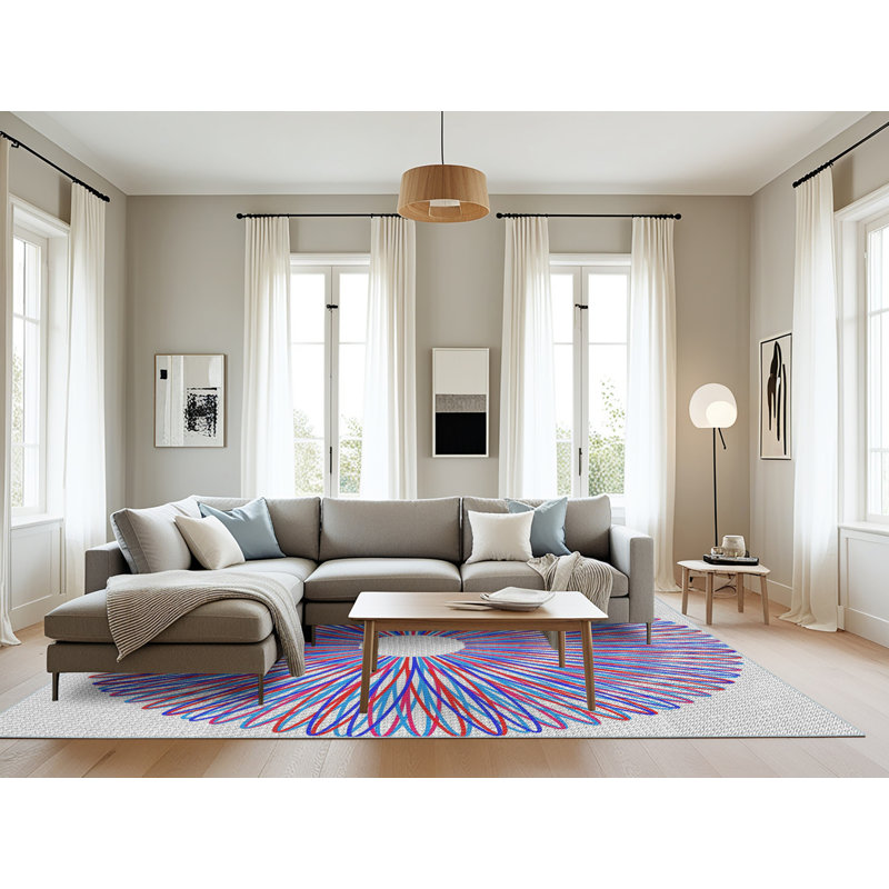 Tapis bleu/rouge à motifs, Rectangle 8 pi x 12 pi
