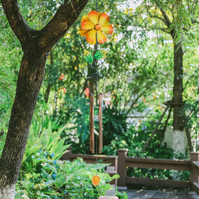 Outdoor Decor Flower Windmill And Wind Chime, Rotary Windmill & Musical Wind Chime Combination,orange,hanging Wind Chime, For Outdoor, Yard,garden