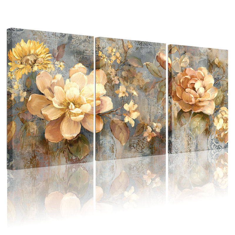 Ensemble de 3 impressions sur toile Fashion Floral Art, H 18 po x l 36 po