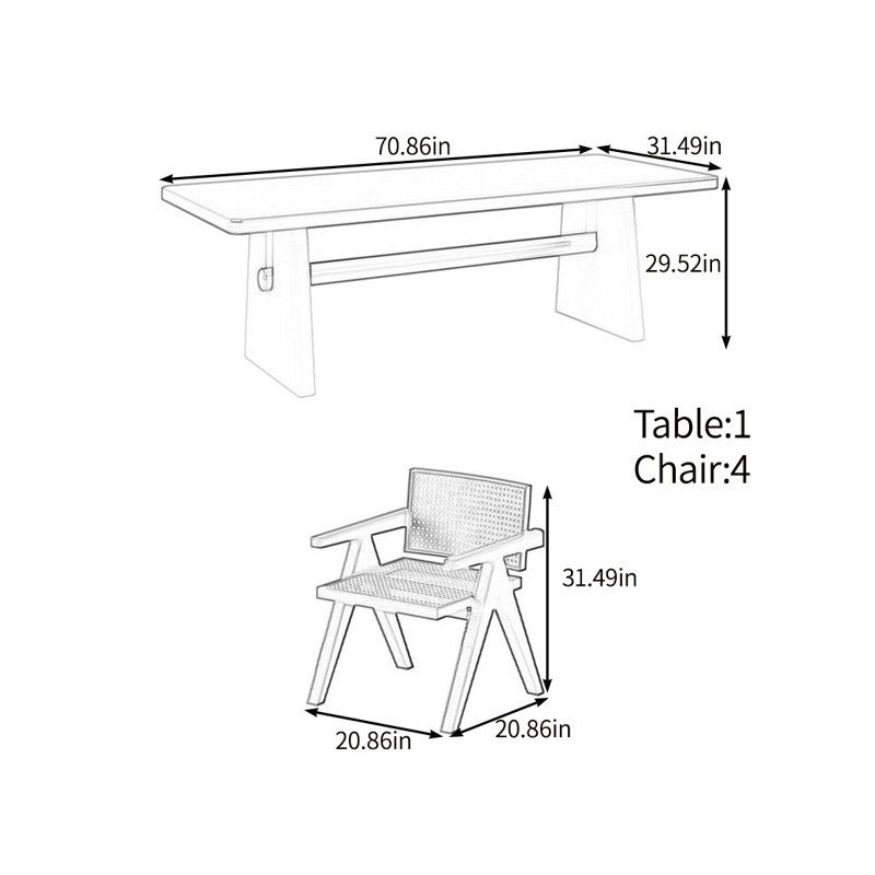 Ensemble de table élégant en bois massif, H 29,52 po x L 70,86 po x l 31,49 po