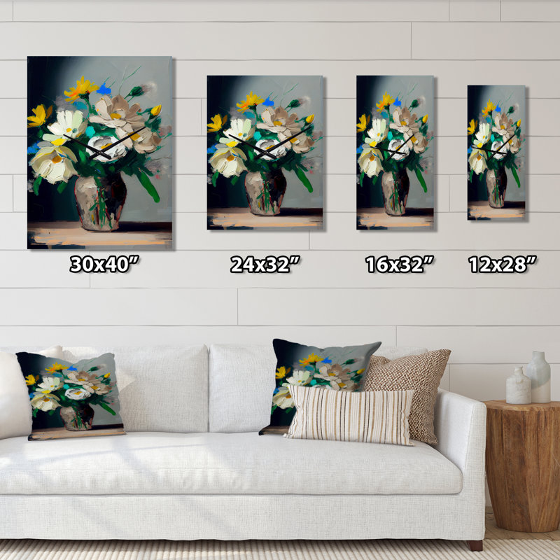 Nature morte aux fleurs blanches III - Horloge murale florale, Petit