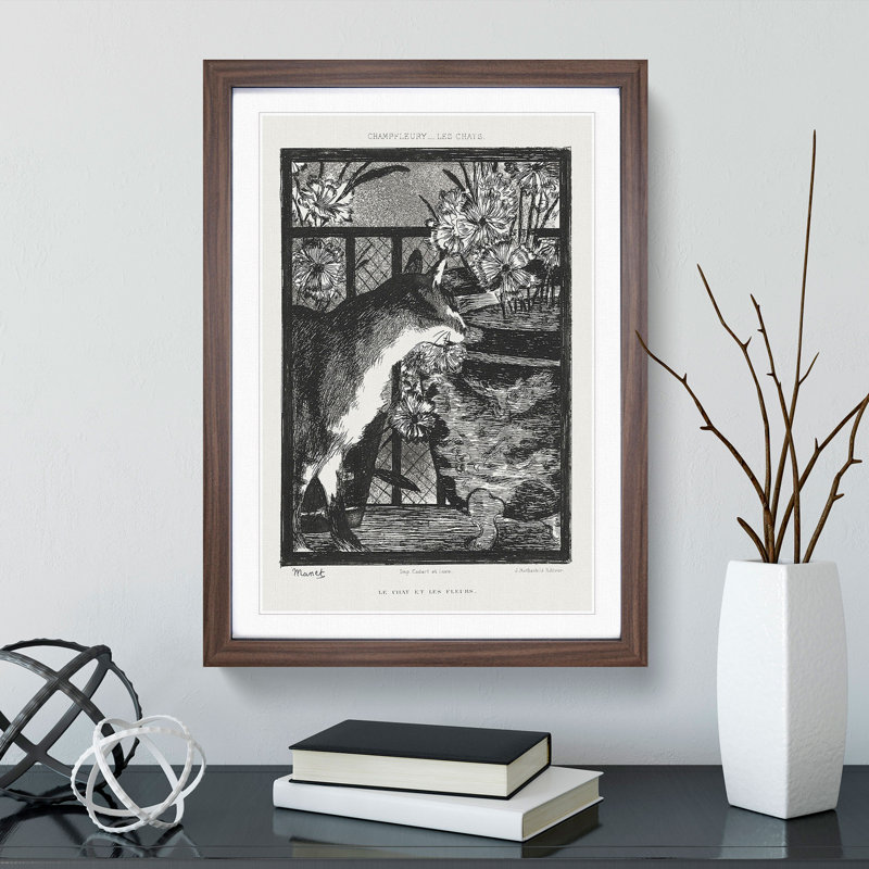 The Cat by Edouard Manet - Picture Frame Painting, Walnut Framed, 36cm H x 27cm W x 2cm D