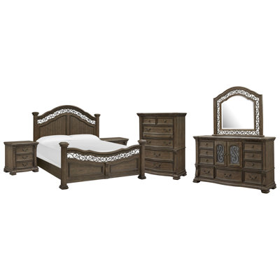 Hans California King Panel Bed 2 Nightstands Drawer Dresser With Shaped Mirror And Drawer Chest