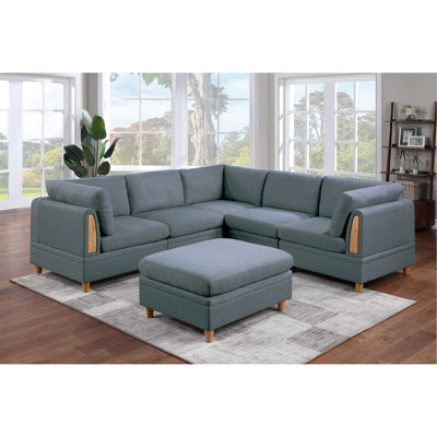 Canapé modulaire 6 pièces en tissu contemporain avec et coussins en acier pour 6 sièges, siège propre