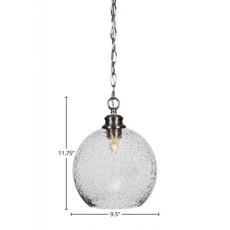 Luminaire suspendu à chaîne Kimbro avec verre fumé 9,5 po, Nickel brossé