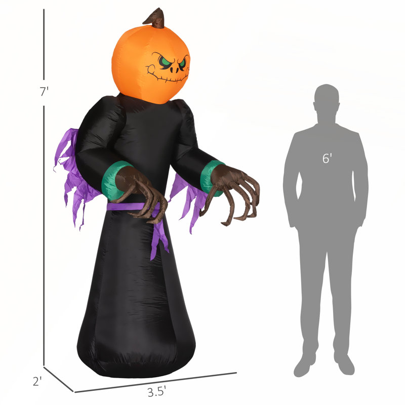 Décoration extérieure d'Halloween gonflable avec lumières DEL, citrouille fantôme Reaper, installation facile, décoration de jardin résistante aux intempéries
